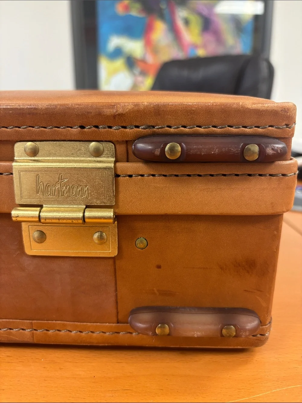Tumbled Brown Leather Briefcase with Top Handle